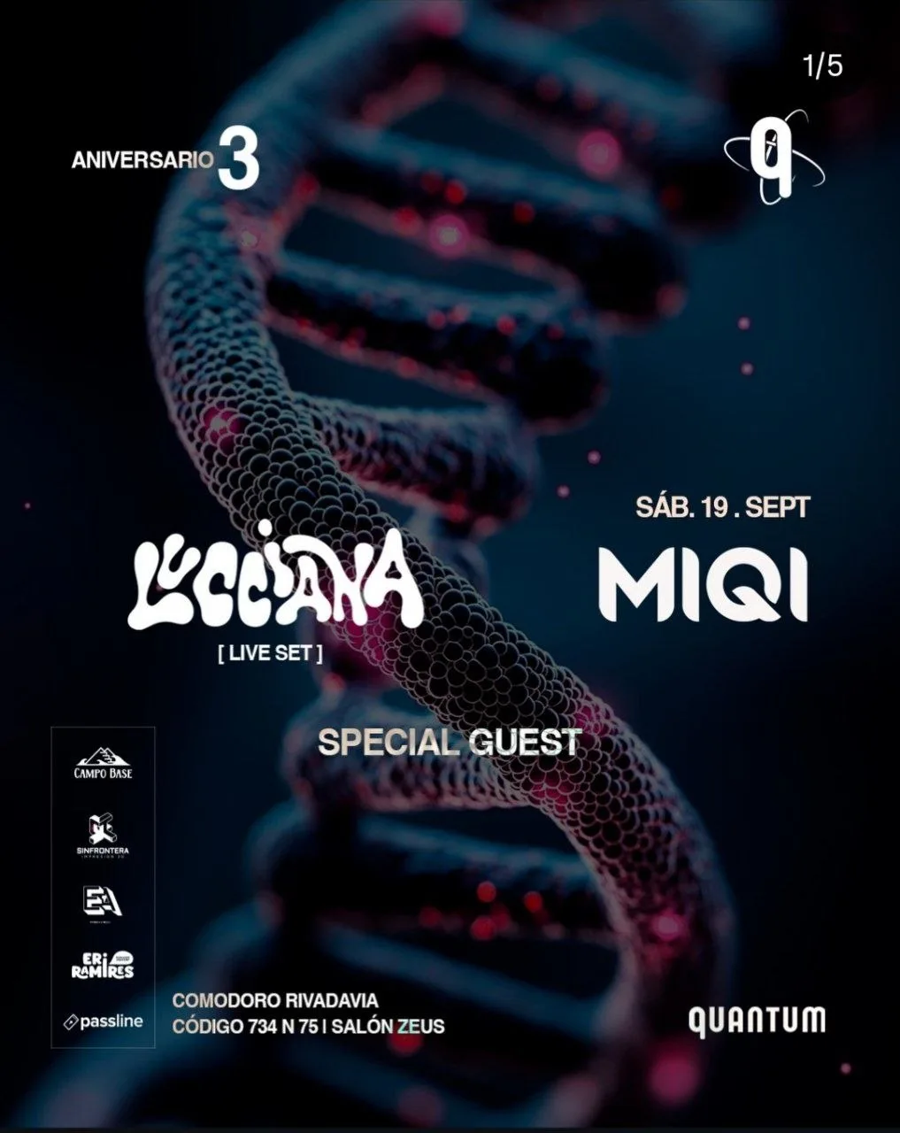 Flyer de Aniversario 3 Quantum — sábado 19 de septiembre en Salón de eventos ZEUS, Comodoro Rivadavia