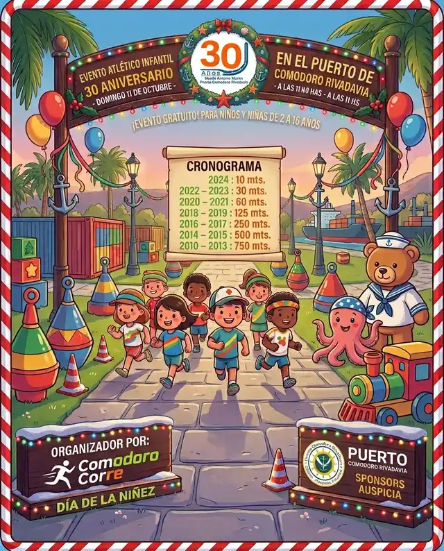 Flyer de Evento Atlético Infantil 30° Aniversario — domingo 11 de octubre, Comodoro Rivadavia