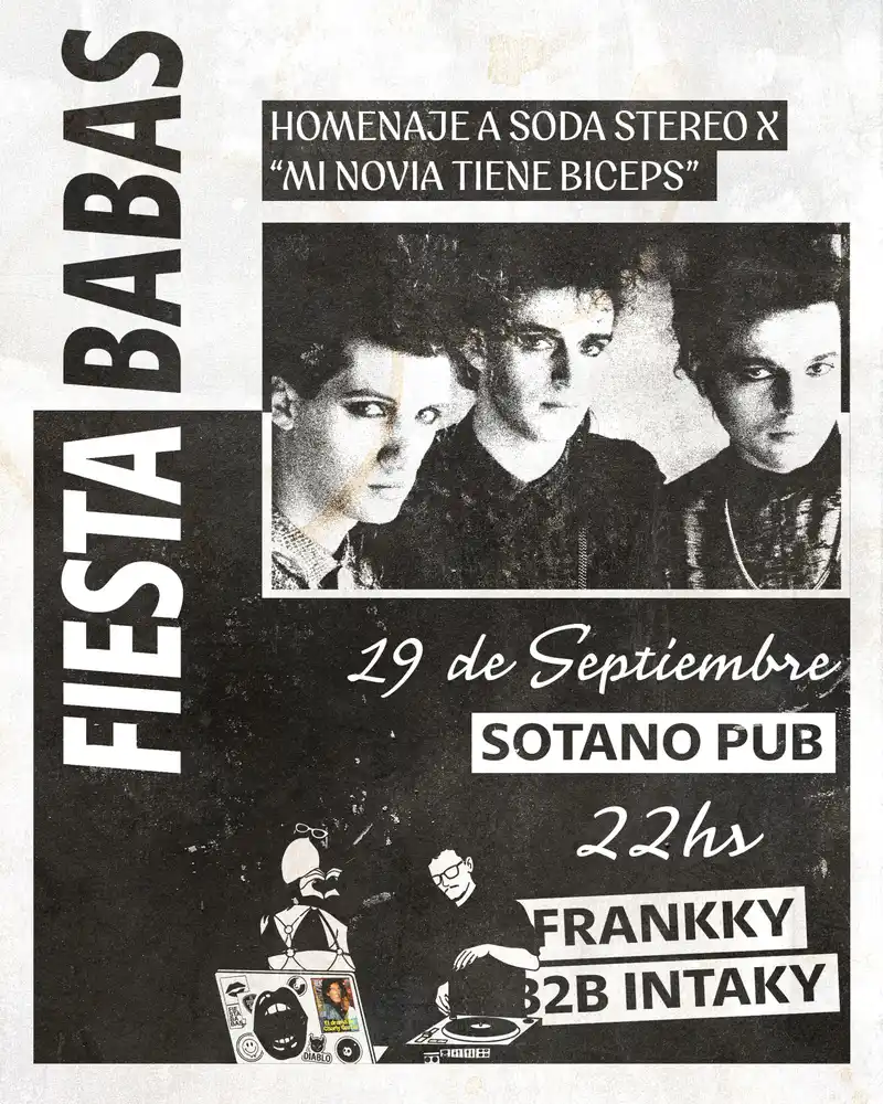 Flyer de Homenaje a soda stereo x "mi novia tiene biceps" — martes 29 de septiembre en Sótano Pub, Comodoro Rivadavia