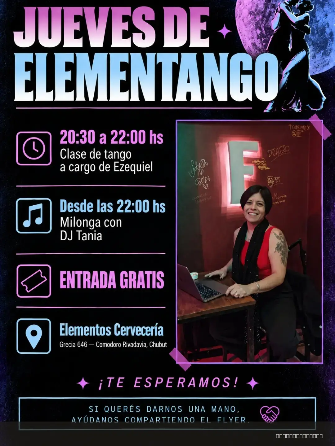 Flyer de Jueves de Elementango — jueves 24 de septiembre en Elementos Cervecería, Comodoro Rivadavia