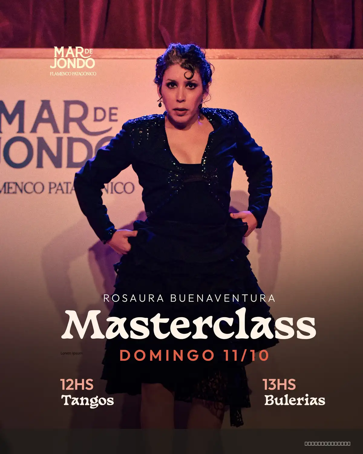 Flyer de Masterclass de Tangos — domingo 11 de octubre en Mar de Jondo, Comodoro Rivadavia