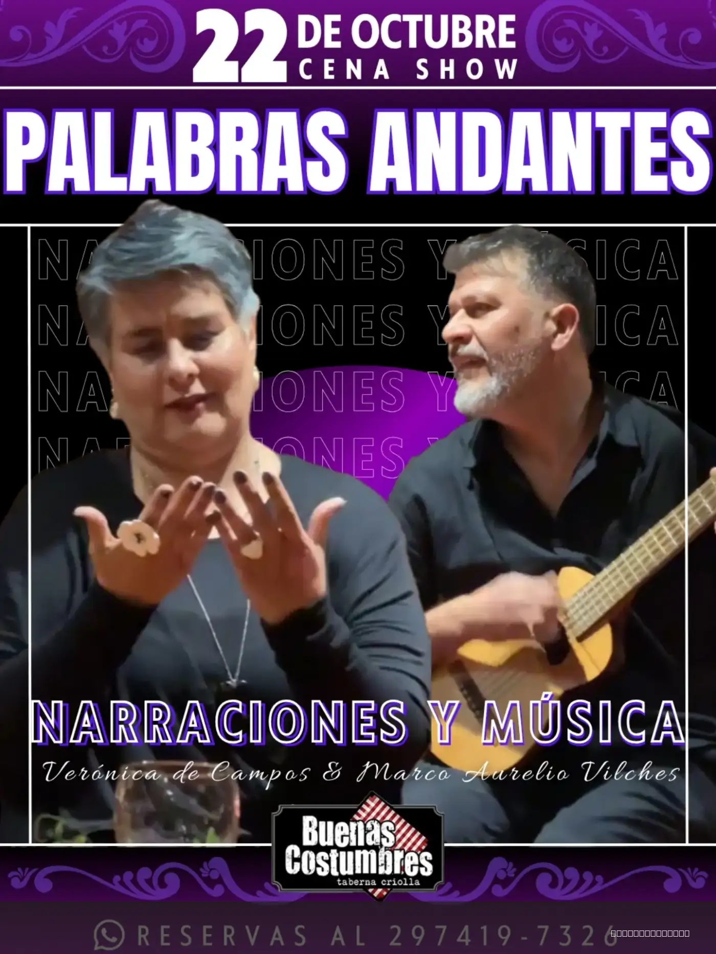 Flyer de Palabras Andantes — jueves 22 de octubre en Buenas Costumbres, Comodoro Rivadavia