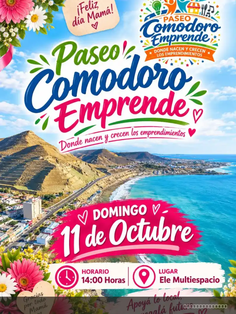 Flyer de Paseo Comodoro Emprende — domingo 11 de octubre en Ele Multiespacio, Comodoro Rivadavia