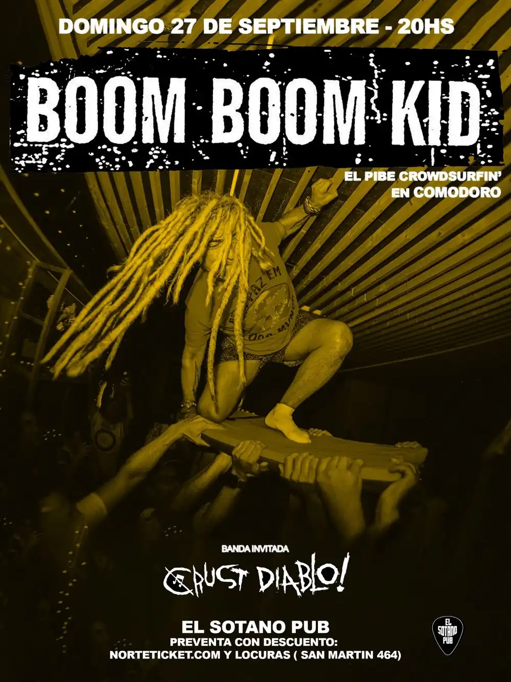 Flyer de Boom Boom Kid — domingo 27 de septiembre en Sótano Pub, Comodoro Rivadavia