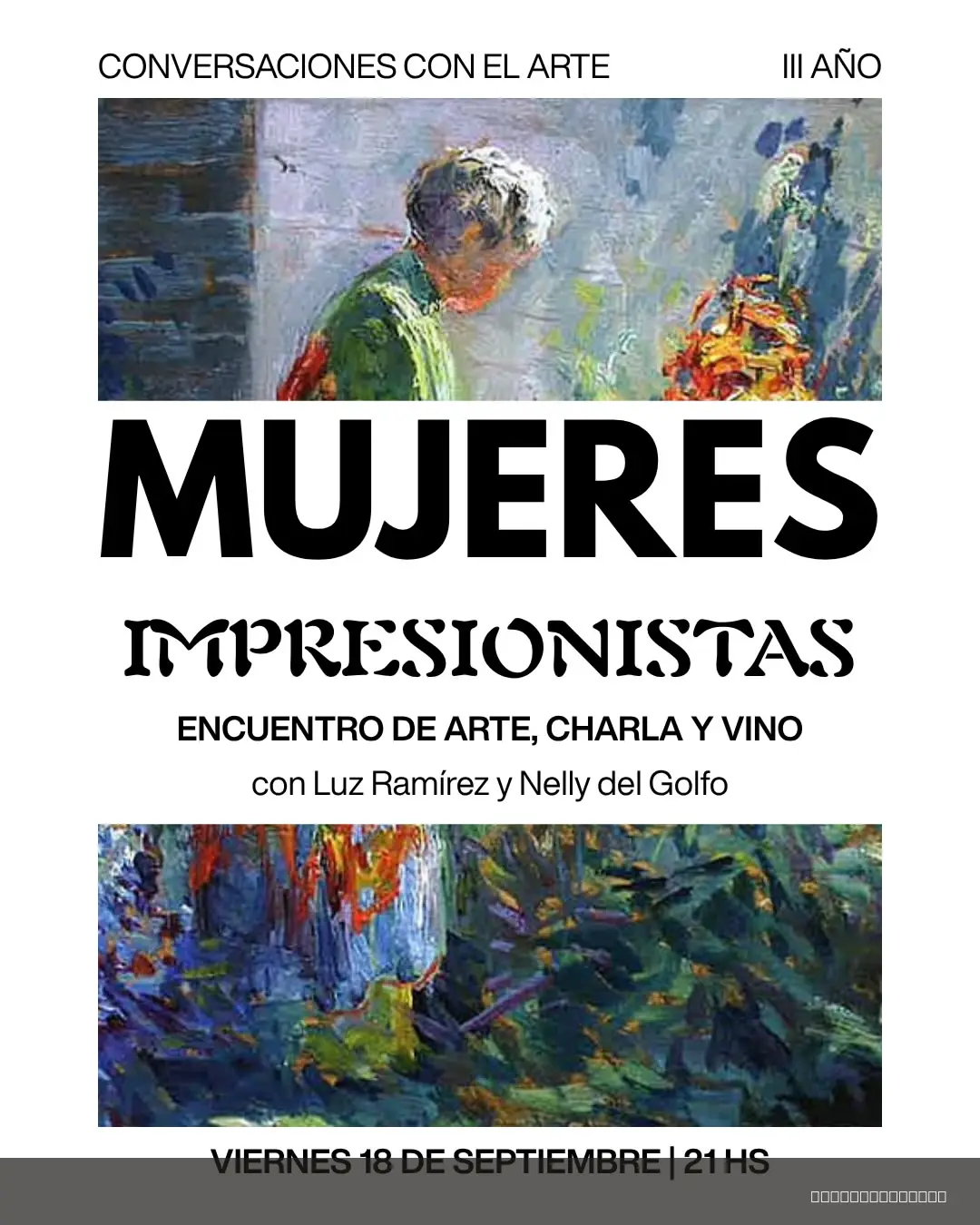 Flyer de Mujeres Impresionistas - Encuentro de Arte, Charla y Vino — viernes 18 de septiembre en Actitud Pandora, Comodoro Rivadavia — imagen 2 de 2