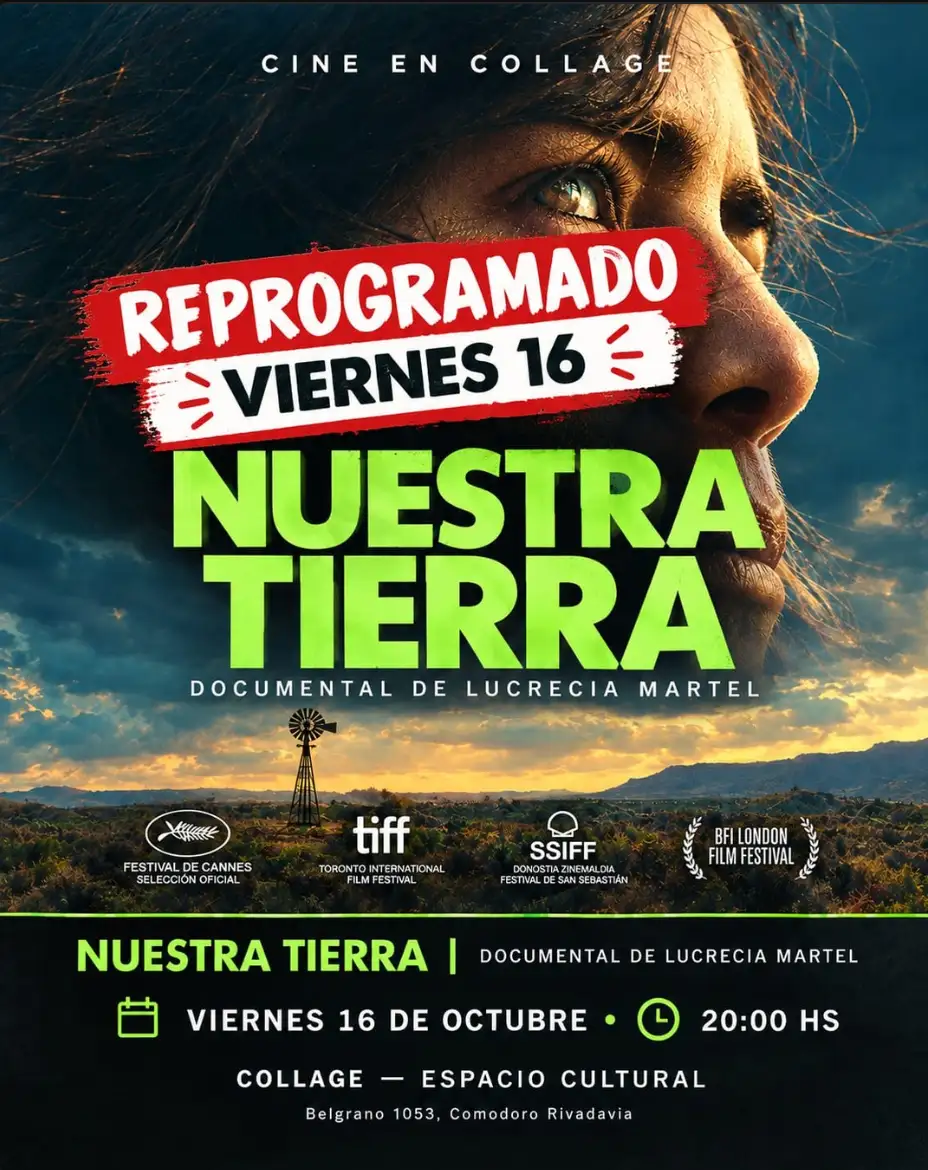 Flyer de Nuestra tierra — viernes 16 de octubre en Collage Cultural, Comodoro Rivadavia